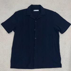 Zara Check Textured Weave Shirt - Blue (Size L) REF: 4840/306